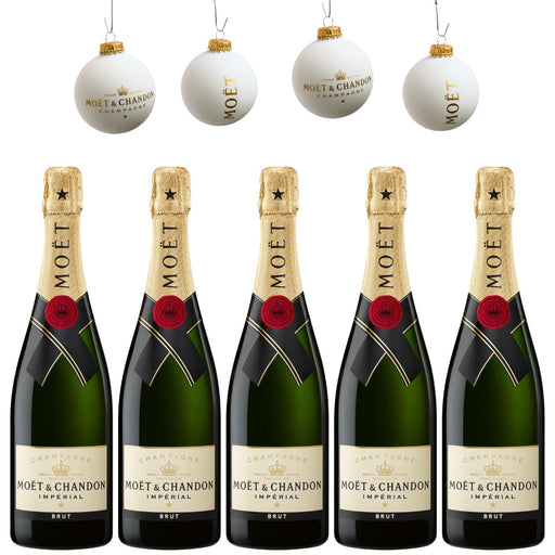 Champagne Moët & Chandon Imperial Brut (5 x 0,75L) + 4 Moët Weihnachtskugeln – Pakete – Moët & Chandon