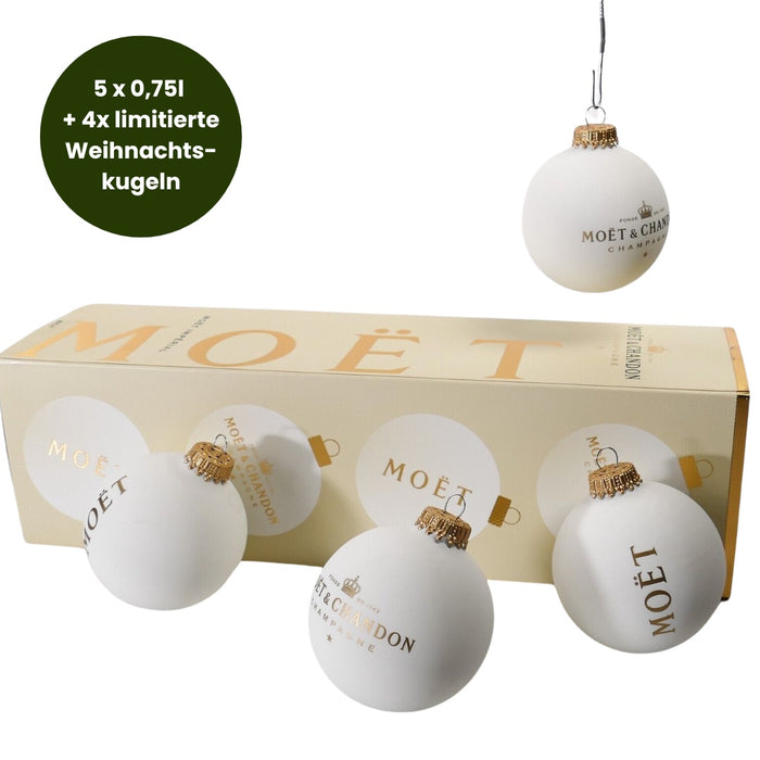Champagne Moët & Chandon Imperial Brut (5 x 0,75L) + 4 Moët Weihnachtskugeln – Pakete – Moët & Chandon
