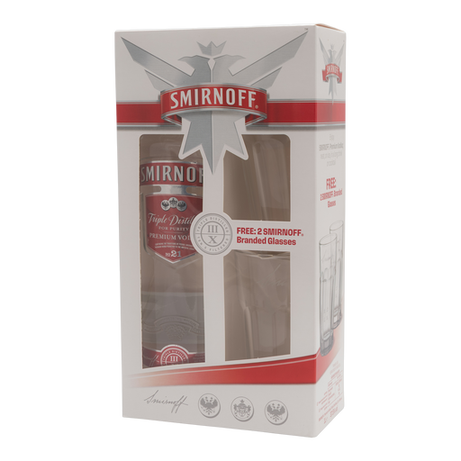 Smirnoff No. 21 Red Label Vodka 37,5% vol 1,0l Geschenkset mit 2 Gläsern kaufen