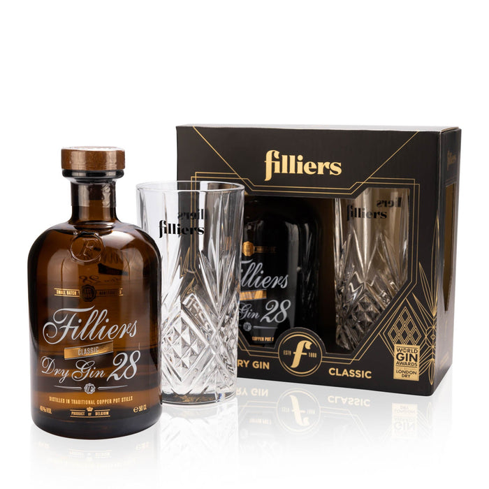 Filliers Dry Gin 28 Box mit 1 Glas - 0,5 L - 46% Vol.