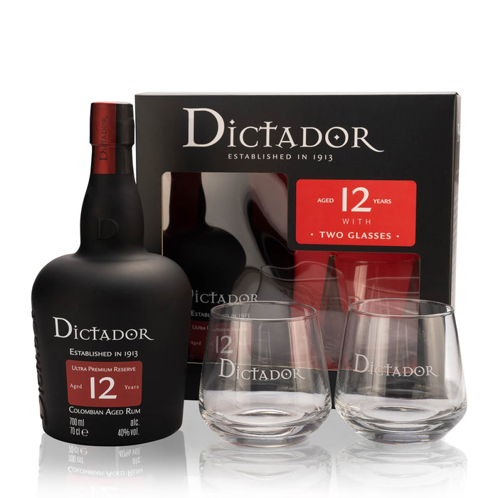 Dictador 12 Years Geschenkbox mit 2 Gläsern – Spirituosen – Dictador